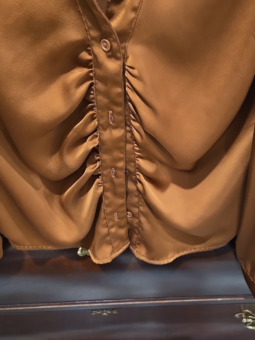 RD Style Rust Ruched Button-Front Blouse - Picture 3 of 5